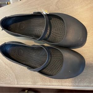 CROCS Women's Black Mary Jane Flats with Decorative Charm
